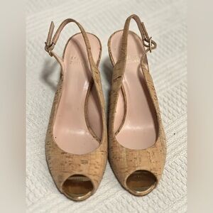 Stuart Weitzman Cork Wedge Peep-Toe Size 38/8  LIKE NEW WITHOUT BOX OR DUSTBAG